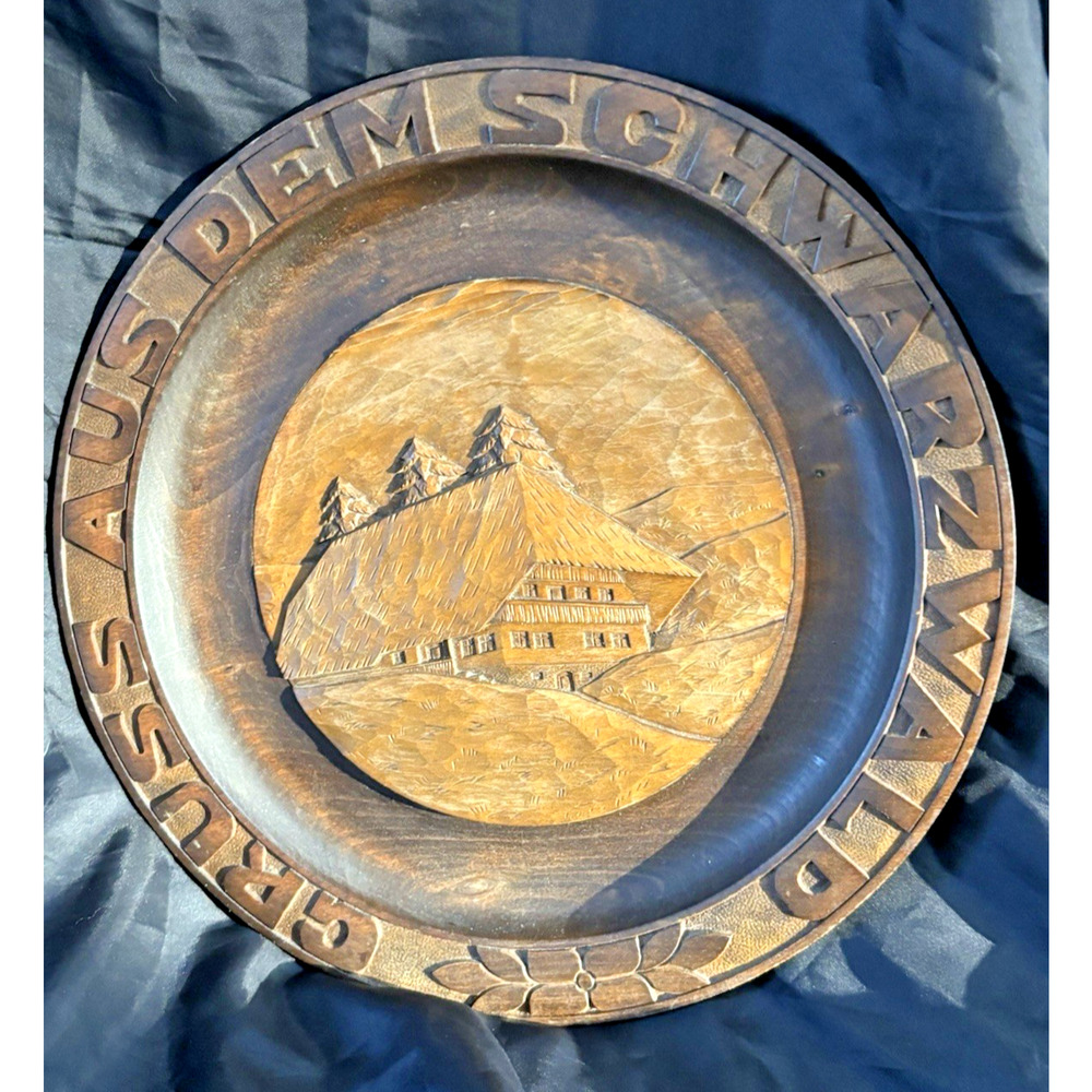 German Hand Carved Wooden Plate Black Forrest Germany Greetings From The Black..